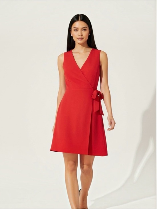 LOFT Dresses & Skirts - Loft Red Faux Wrap Sleeveless Lined Dress, SZ 14, NWT